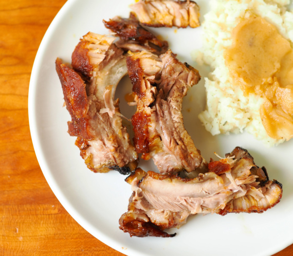 Oven-roasted barbecue ribs on a platter