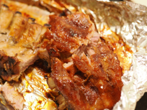 Foil-wrapped ribs resting