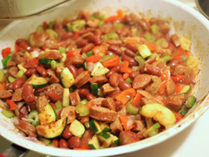 Red beans and rice simmering in the pan