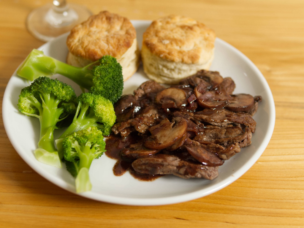 Beef with mushroom wine sauce